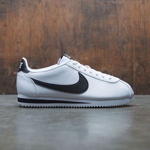 White/Black Leather Nike Cortez